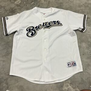 Milwaukee Brewers Baseball Jersey Mens Size XL White Vintage Majestic USA Blank